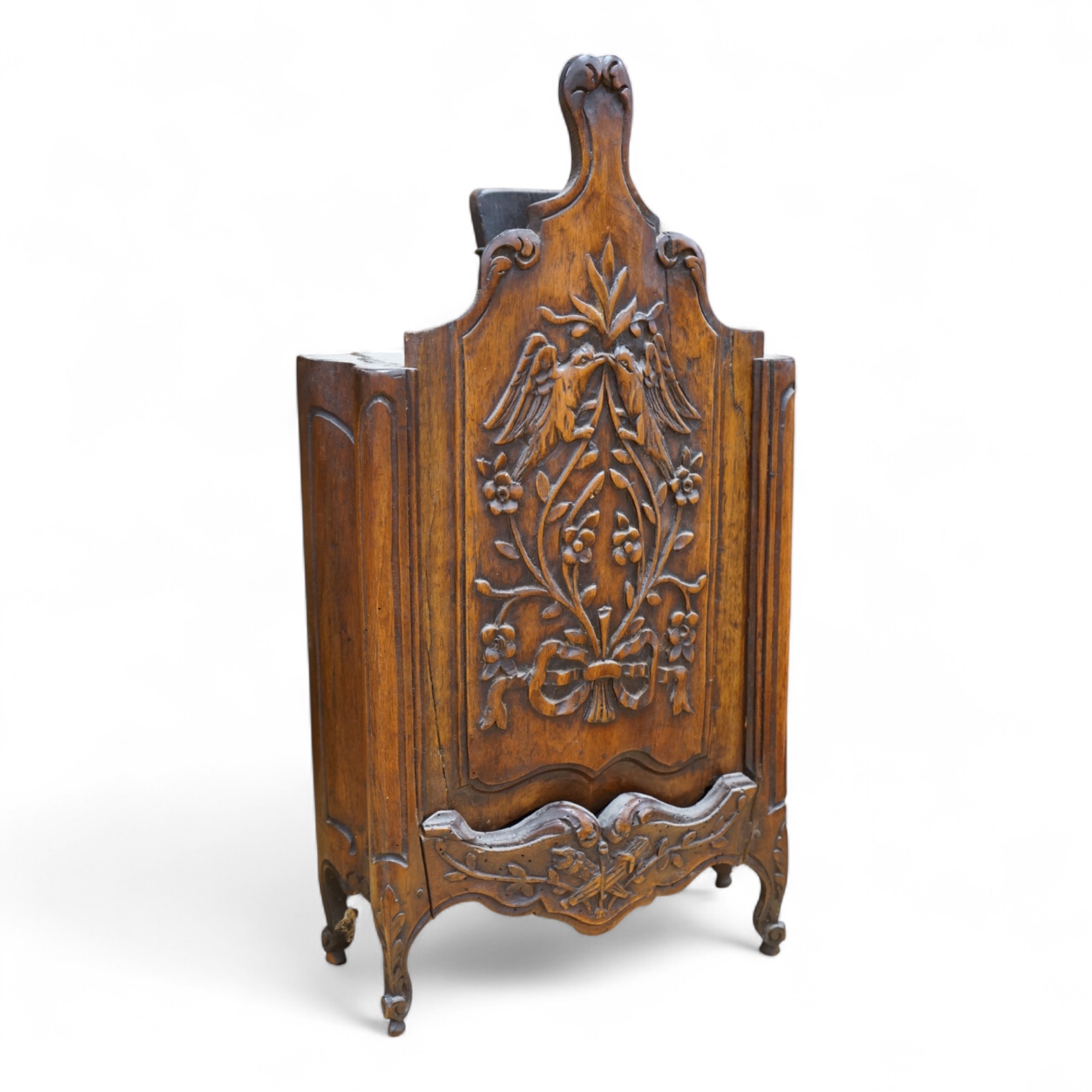 A 19th century carved walnut novelty ' French armoire' candle box 50cm